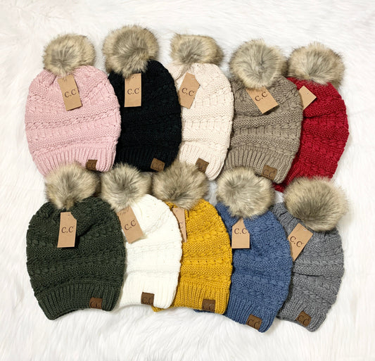 C.C Slouchy Knit Pom Beanie, Winter Hat, Winter Beanie