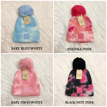 Kids C.C Tie-Dye Cuffed Pom Beanie, Winter Hats, Winter Beanies