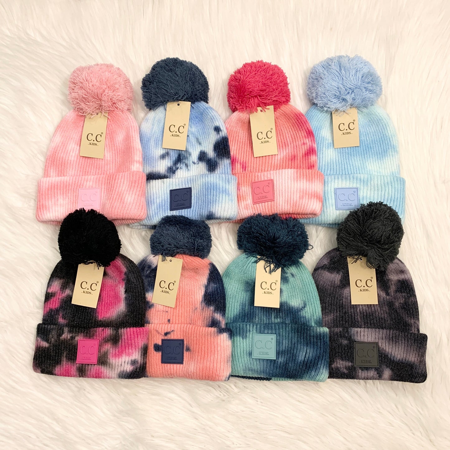 Kids C.C Tie-Dye Cuffed Pom Beanie, Winter Hats, Winter Beanies