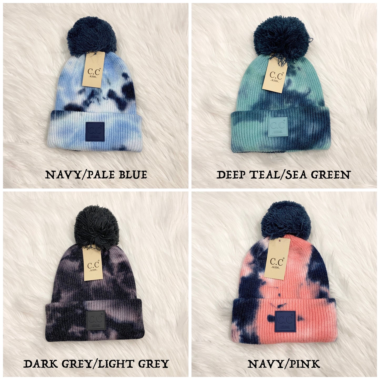 Kids C.C Tie-Dye Cuffed Pom Beanie, Winter Hats, Winter Beanies