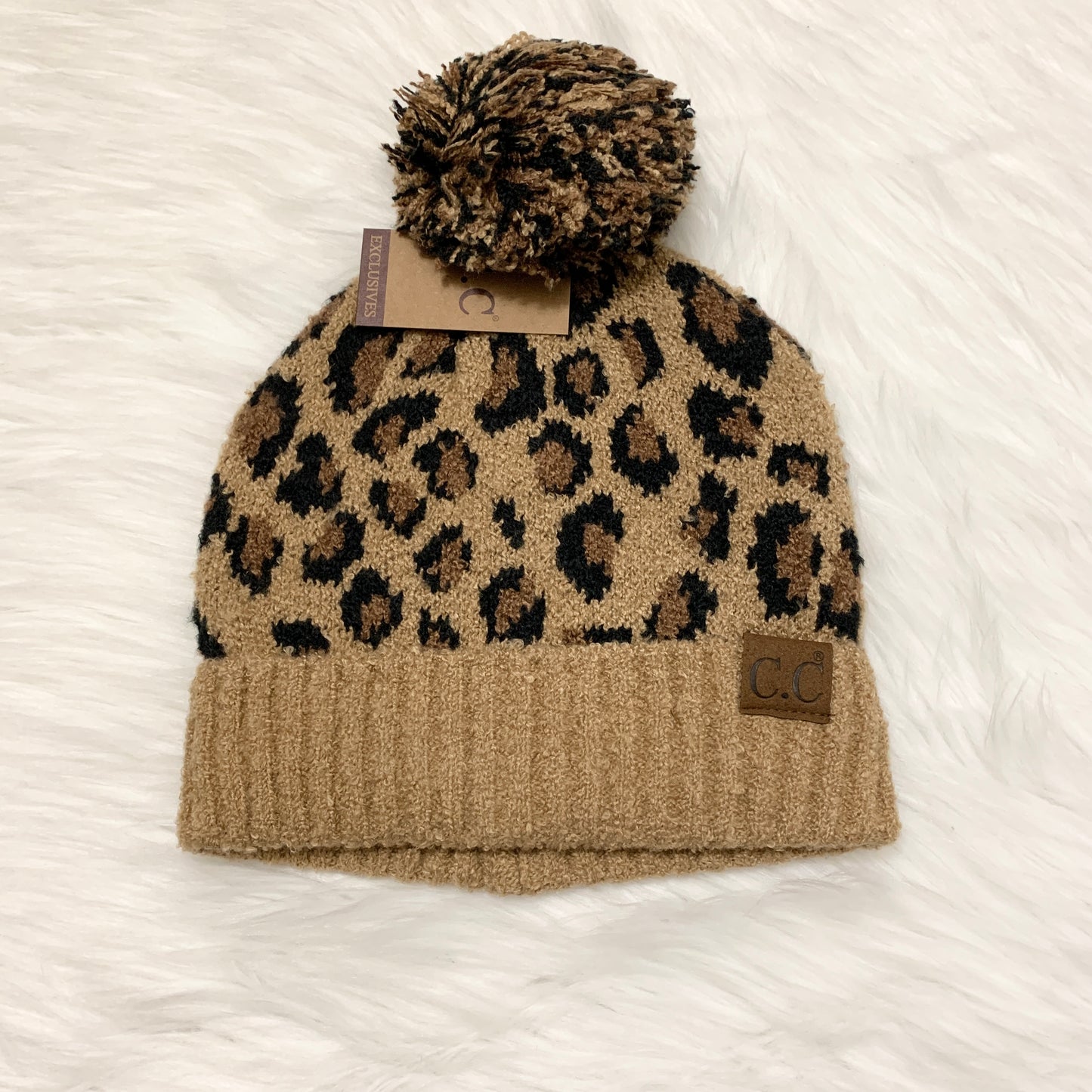 C.C Beanies Chunky Filled Leopard Pom Beanie for Adults, Winter Hats, Premium Hats, Warm Hats, Winter Accessories, CCBeanies, CC Leopard Hat