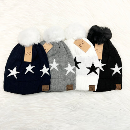 C.C Star Pom Beanies for Adults, Winter Hats, Premium Hats, Warm Hats, Winter Accessories, Hair Accessories