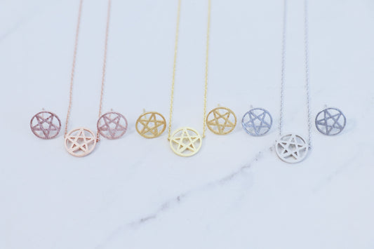 Dainty Pentagram Necklace And Earrings, Unique Gift, Pendant Gift, Graduation Gift, Sibling Gift, Holiday Gift, College Student Gift, Wife Gift, Friend Gift, Best Friend Gift