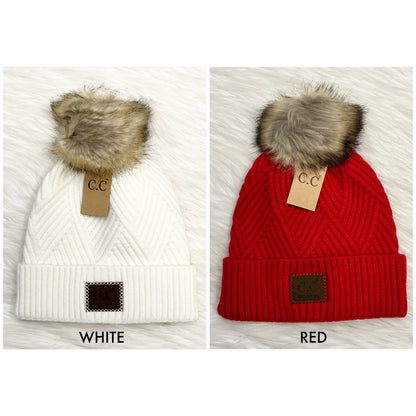 C.C Beanies Diagonal Pom Beanie for Adults, Winter Hats, Premium Hats, Warm Hats, Winter Accessories, Hair Accessories