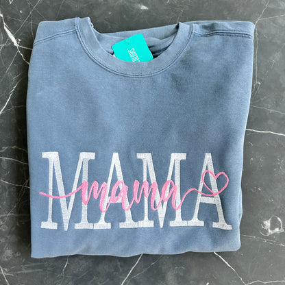 Mama Block and Cursive Embroidery Crewneck