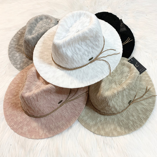 C.C Boucle Knit Wide Brim Hat, Summer Hat, Beach Hat, Sun Hat