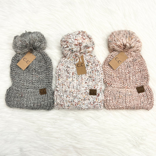 C.C Multi-Color Yarn Pom Beanie, Winter Hat, Winter Beanie, Knit Beanie