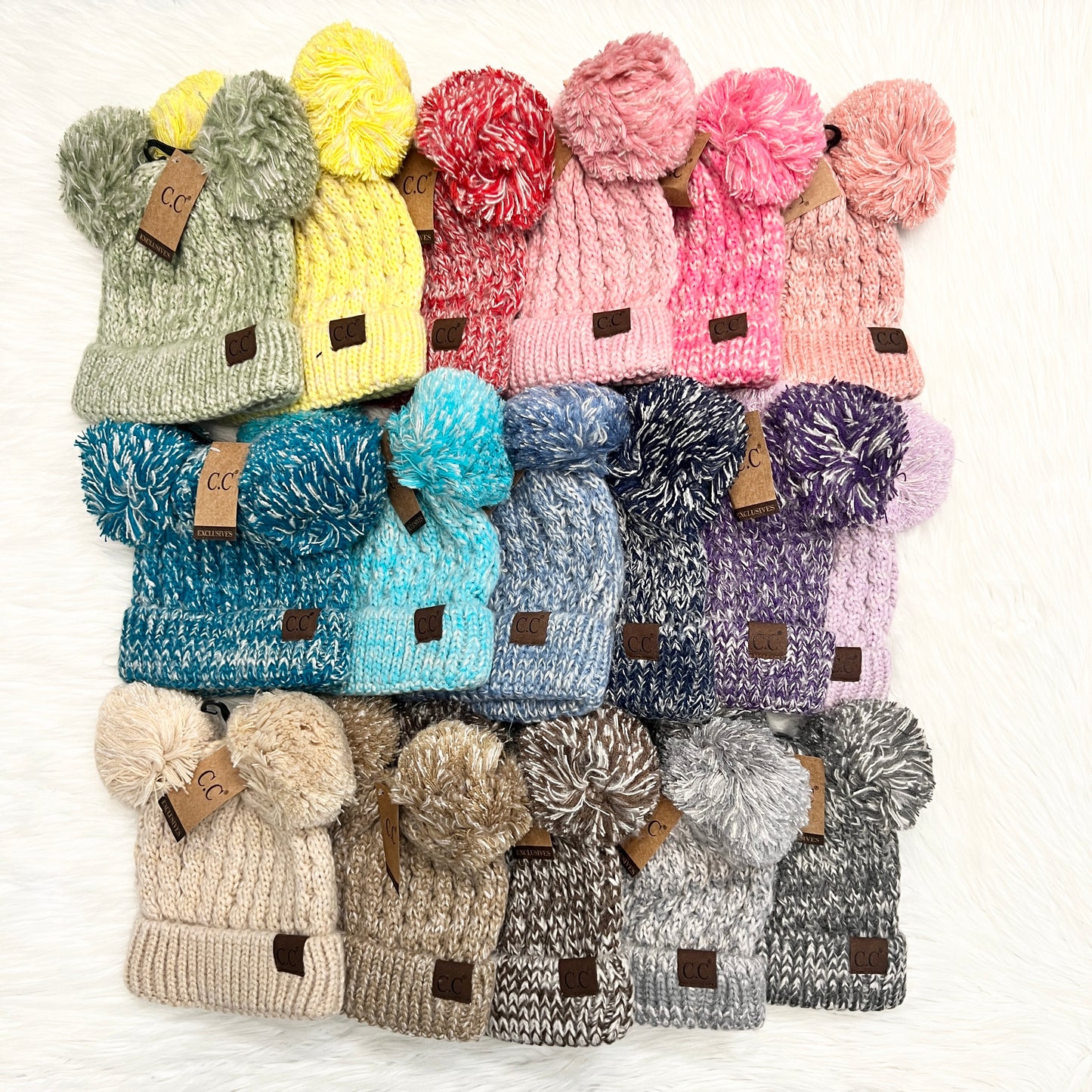 C.C Premium Mix Knit Double Pom Beanie for Adults, Warm Hat, Winter Beanies, Premium Beanies, Winter Hats, Warm Beanie, CC Beanies, CCBeanies