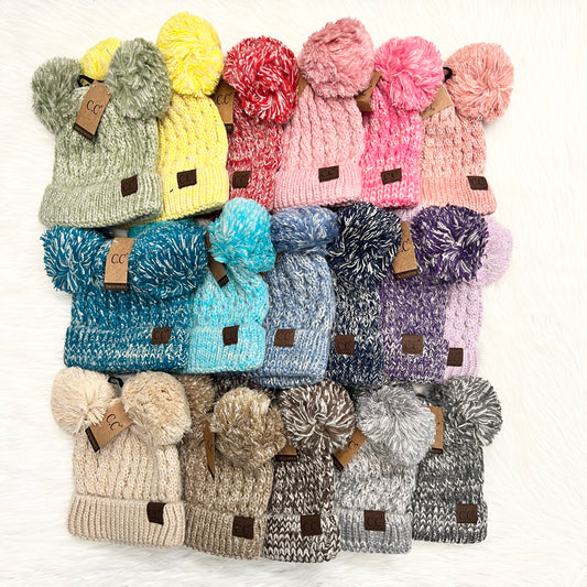 C.C Premium Mix Knit Double Pom Beanie for Adults, Warm Hat, Winter Beanies, Premium Beanies, Winter Hats, Warm Beanie, CC Beanies, CCBeanies