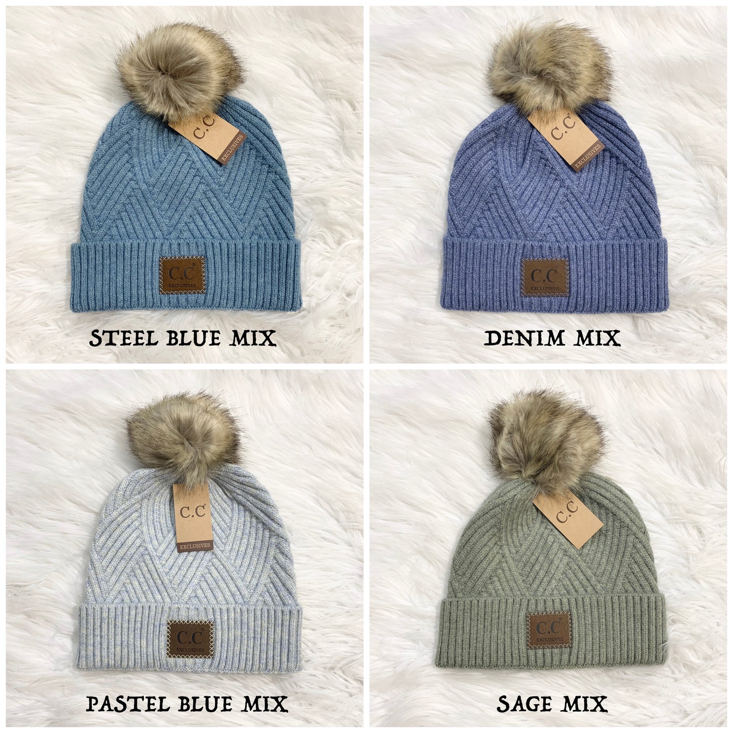 C.C Beanies Diagonal Pom Beanie for Adults, Winter Hats, Premium Hats, Warm Hats, Winter Accessories, Hair Accessories