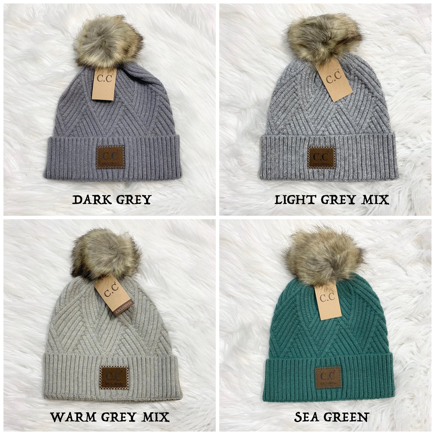 C.C Beanies Diagonal Pom Beanie for Adults, Winter Hats, Premium Hats, Warm Hats, Winter Accessories, Hair Accessories