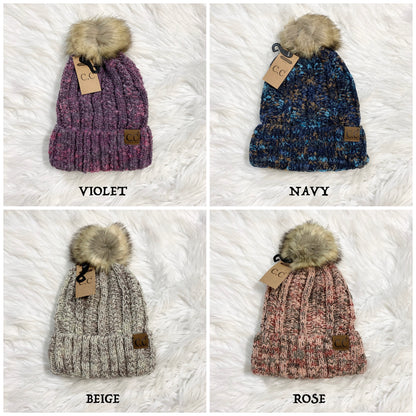 C.C Beanies Diagonal Pom Beanie for Adults, Winter Hats, Premium Hats, Warm Hats, Winter Accessories, Hair Accessories