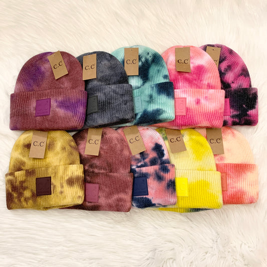 C.C Tie Dye Cuff Beanie for Adults, Winter Hats, Premium Hats, Warm Hats, Winter Accessories, Hair Accessories, Knit Pom Gift, CC Beanies