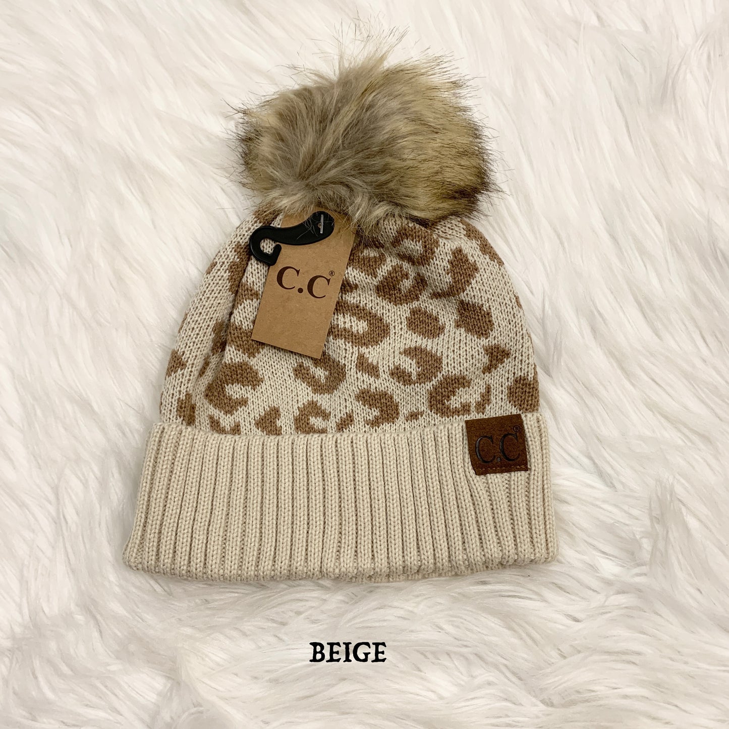 C.C Leopard Color Pom Beanie for Adults, Winter Hats, Premium Hats, Warm Hats, Winter Accessories, CCBeanies, CC Leopard Hat, Cheetah Print Beanies, Gifts for Her