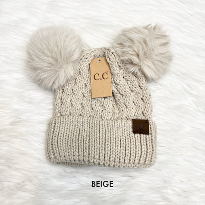 C.C Adult Premium Knit Double Match Pom Beanie, Warm Hat, Winter Beanies, Premium Beanies, Winter Hats, Warm Beanie, CC Beanies, CCBeanies