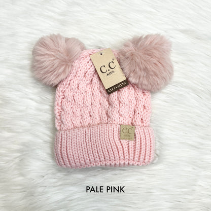 Kids C.C Premium Knit Double Match Pom Beanie, Warm Hat, Winter Beanies, Premium Beanies, Winter Hats, Warm Beanie, CC Beanies, CCBeanies