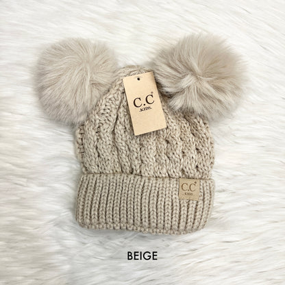 Kids C.C Premium Knit Double Match Pom Beanie, Warm Hat, Winter Beanies, Premium Beanies, Winter Hats, Warm Beanie, CC Beanies, CCBeanies