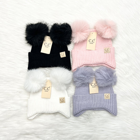 Baby C.C Premium Knit Ear Flap Double Pom Beanie, Warm Hat, Winter Beanies, Premium Beanies, Winter Hats, Warm Beanie, CC Beanies, CCBeanies