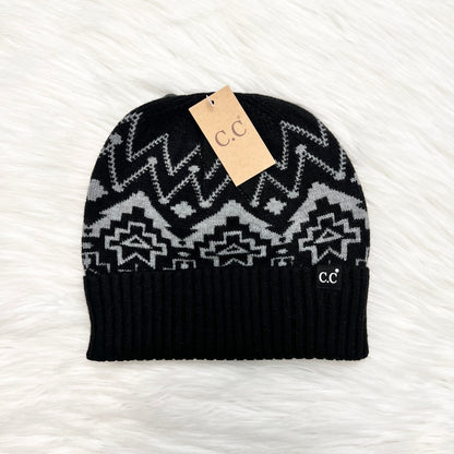 C.C Aztec Print Cuff Beanies (Adults), Winter Hat, Winter Beanie, Premium Beanie, Warm Beanie, Colorful Beanie, Holiday Gift, Birthday Gift