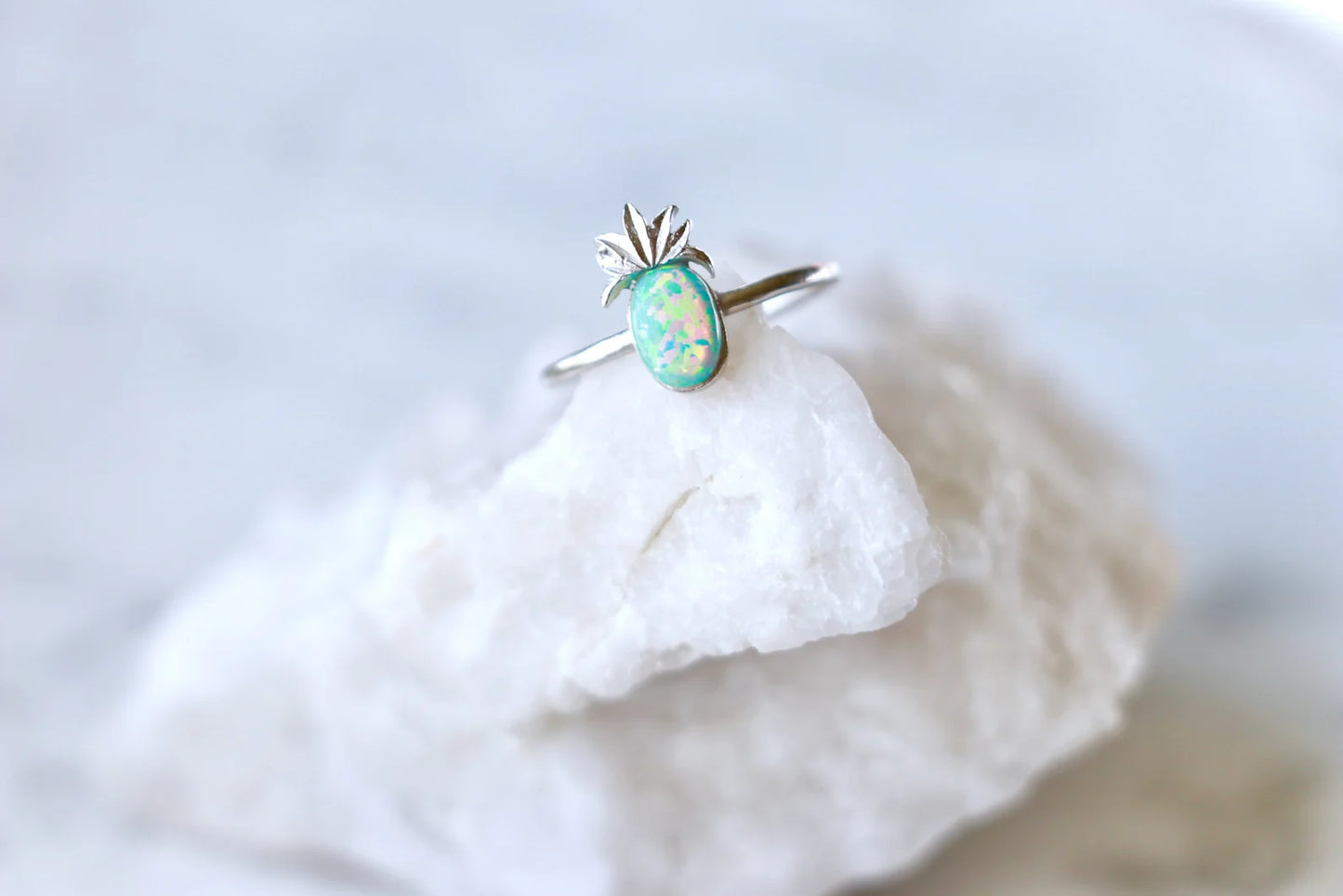 Dainty Pineapple Opal Ring Band (Adjustable), Birthday Gift, Sister Gift, Mother Gift, Bridesmaid Gift, Friend Gift, Girlfriend Gift, Cute Gift