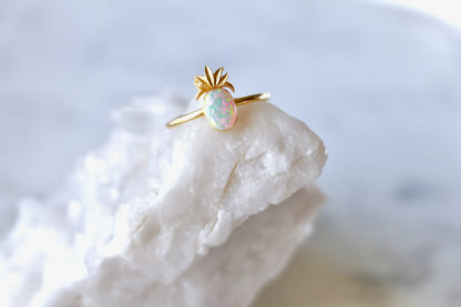 Dainty Pineapple Opal Ring Band (Adjustable), Birthday Gift, Sister Gift, Mother Gift, Bridesmaid Gift, Friend Gift, Girlfriend Gift, Cute Gift