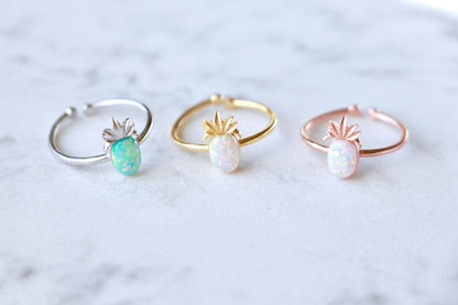 Dainty Pineapple Opal Ring Band (Adjustable), Birthday Gift, Sister Gift, Mother Gift, Bridesmaid Gift, Friend Gift, Girlfriend Gift, Cute Gift