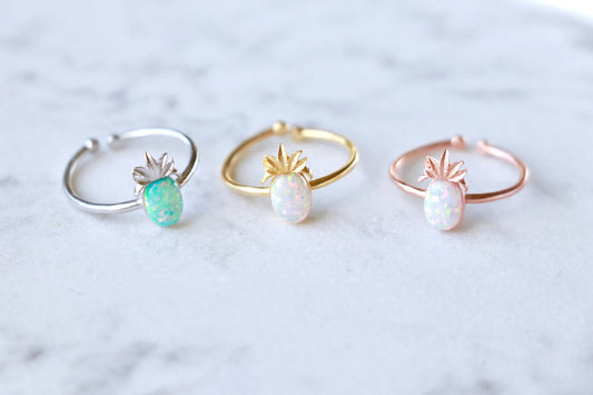 Dainty Pineapple Opal Ring Band (Adjustable), Birthday Gift, Sister Gift, Mother Gift, Bridesmaid Gift, Friend Gift, Girlfriend Gift, Cute Gift