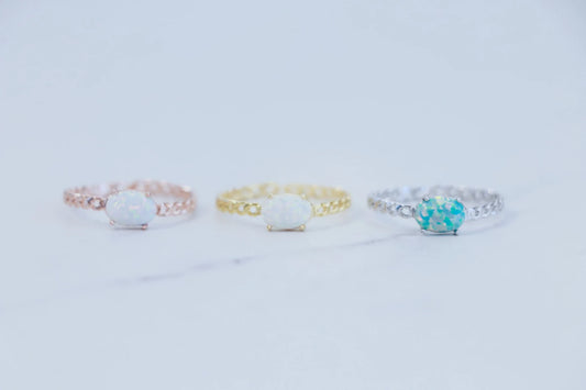 Dainty Opal Bead Ring Band (Adjustable), Birthday Gift, Sister Gift, Mother Gift, Bridesmaid Gift, Friend Gift, Girlfriend Gift, Cute Gift